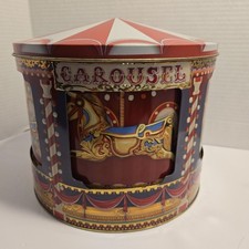 Collectible Red Musical Moving Rotating Spinning Carousel Horse Tin RARE