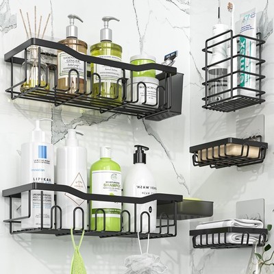Simple Trending Adhesive Shower Caddy, 5-Pack Large Capacity Shower Shelves w...