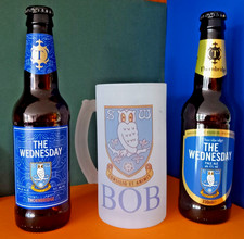 x 3 PIECES SHEFFIELD WEDNESDAY OWLS FOOTBALL CLUB EMPTY BEER BOTTLES & TANKARD