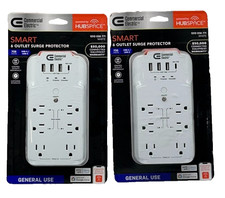 2 pk Commercial Electric 6-Outlet Smart Surge Protector with 4-USB Ports, White