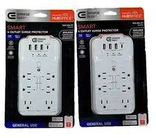 2 pk Commercial Electric 6-Outlet Smart Surge Protector with 4-USB Ports, White