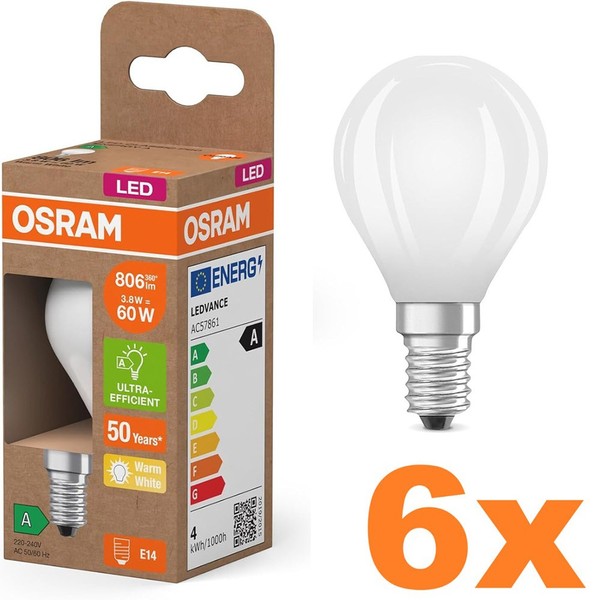 6 X Osram E14 Led Lampe Classic Matt 3,8W Wie 60W WarmweißEs Licht 2700K-image