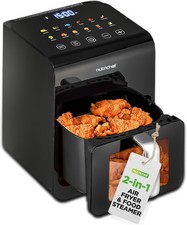 NutriChef 6L Digital Air Fryer w/ Silver Handle -with Transparent Window Black