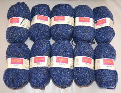 PHILDAR Wilky Blue Acrylic Polyester Mohair Boucle Yarn 10 Skeins Lot Lazuli - Image 1 of 4