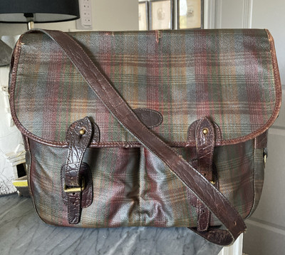 Mulberry Vintage WORN Messenger Gotham Check Nile Leather Trim Read