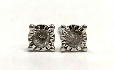 アクセサリー TSUTSUMI 10K White Gold Earrings ZEI 10k White Gold 1/10th Carat Round Cut Diamond Stud Earrings