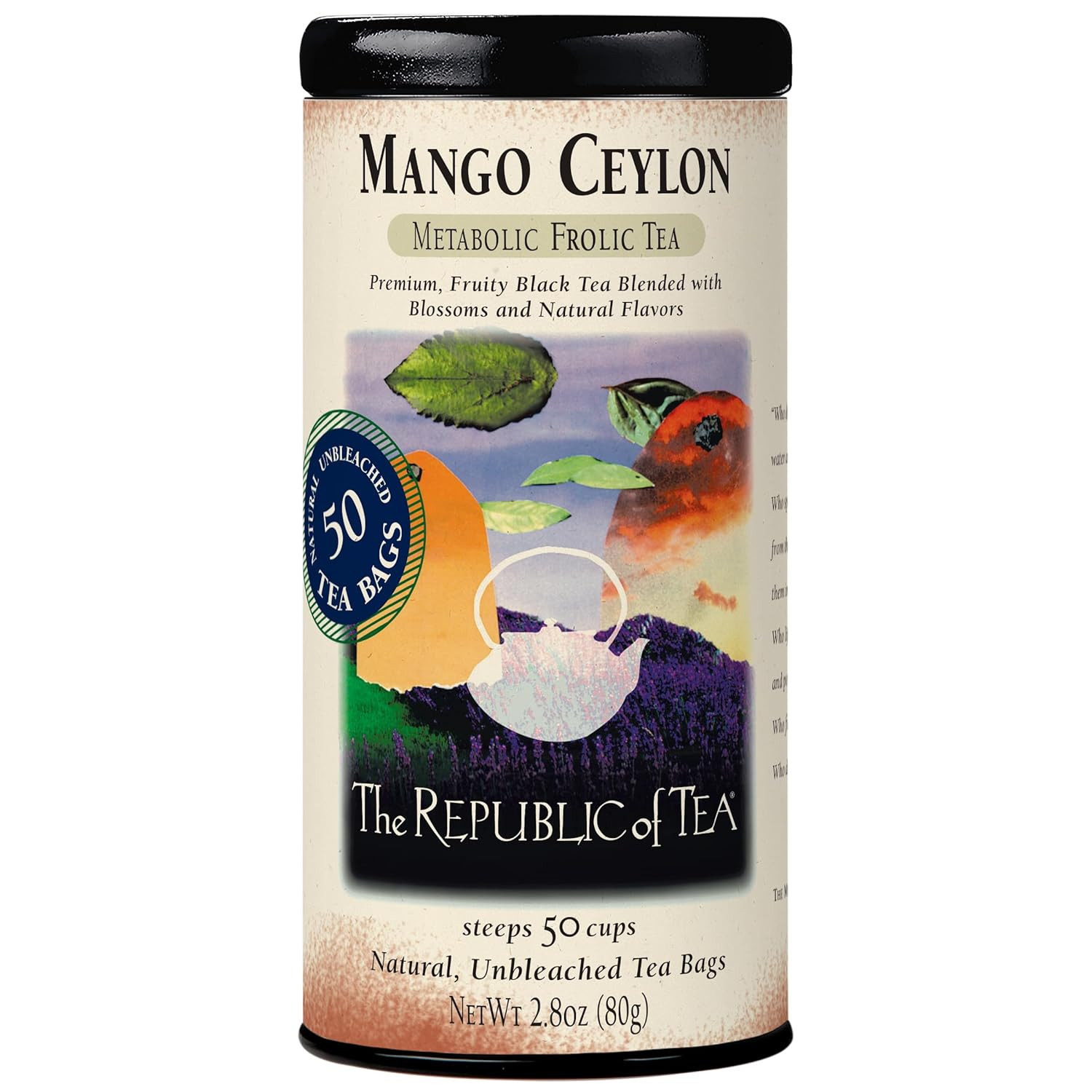 The Republic of Tea &ndash; Mango Ceylon Black Tea, Metabolic Frolic Tea, 50 Tea Bag T