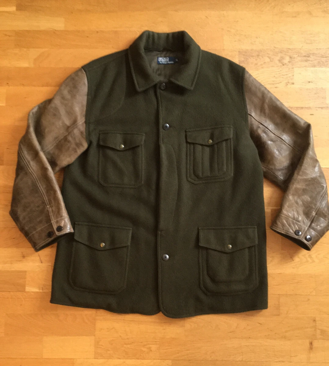 Vtg Polo Ralph Lauren Wool Leather Mackinaw Hunting Jacket XL