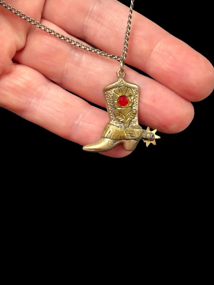 BOTA DE VAQUERO MEXICANA DE PLATA ESTERLINA Y ORO 10K CLIP DE CORBATA CON ESPOLÓN FACETADO PIEDRA ROJA Foto 4 de 4