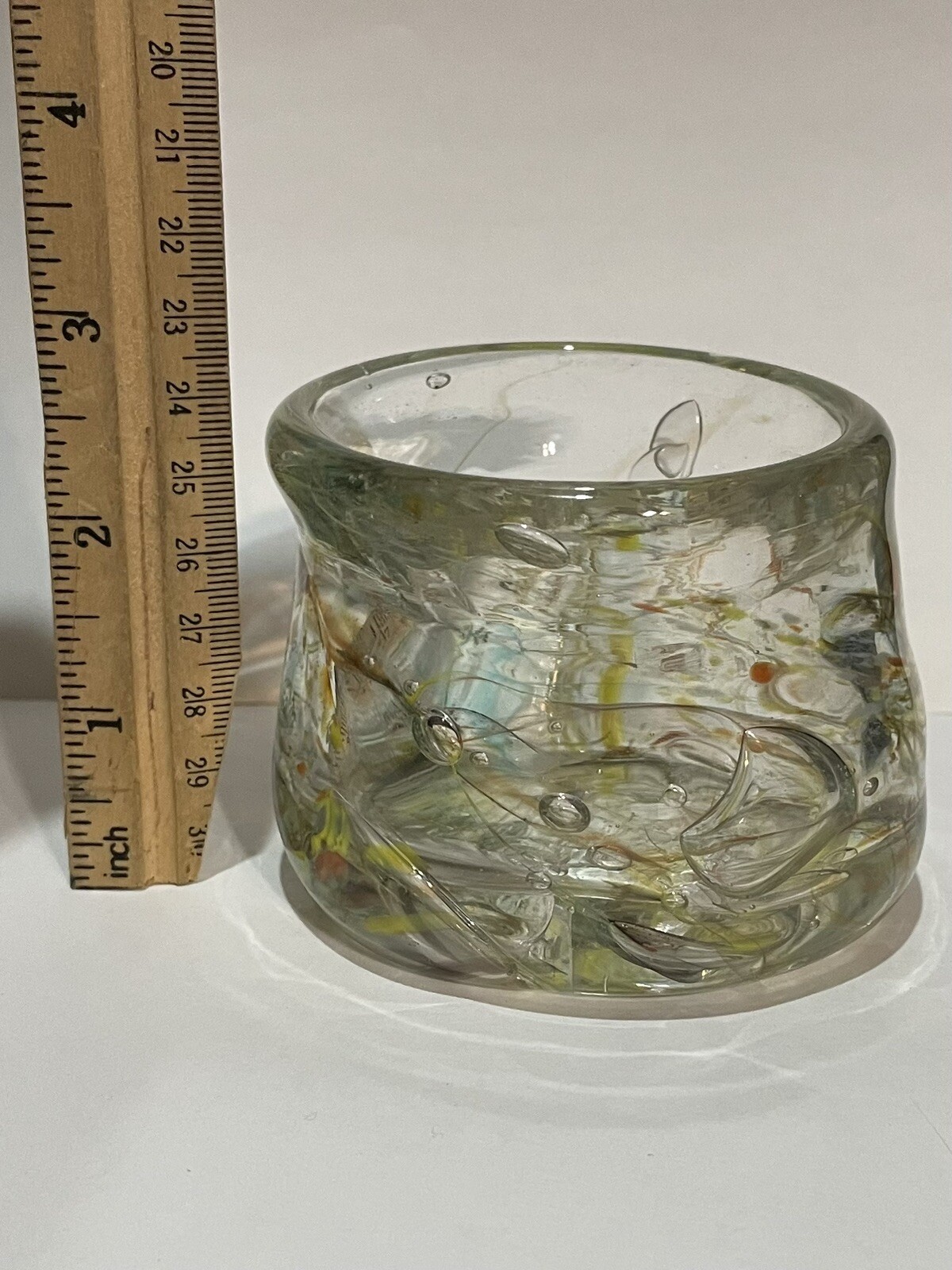 Vintage Blown Glass Unique Pencil Cup Paperweight Toothbrush Holder 3&rdquo; Colorful!