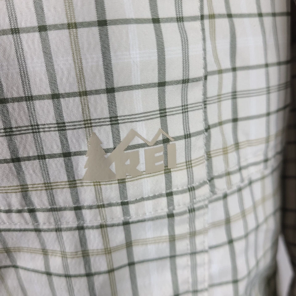 Camisa de Senderismo REI XL Beige Verde a Cuadros Sahara Tech Bolsillo Ventilado Vestido Abotonado Foto 3 de 4