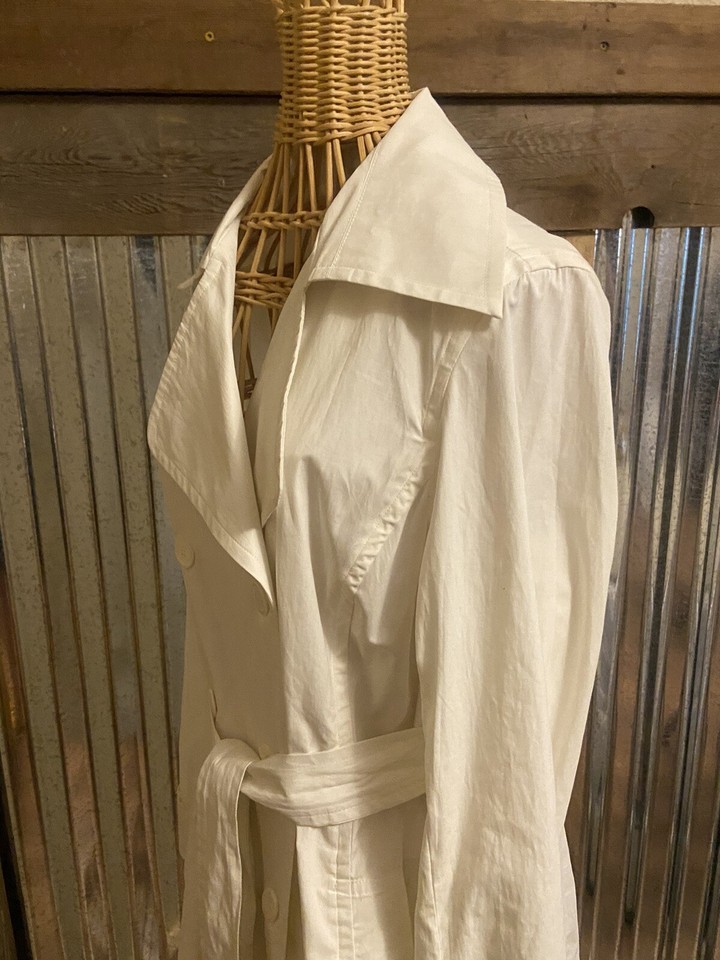 Sunny Leigh Sz 10 White Double Breasted Trench Coat Lightweight Jacket
