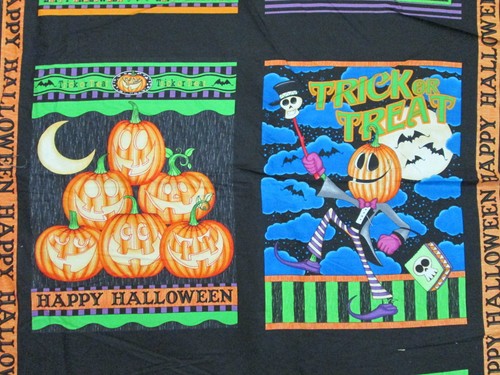 HALLOWEEN PUMPKINS 4 UNIQUE HANGING COTTON FABRIC PANEL - Picture 2 of 4