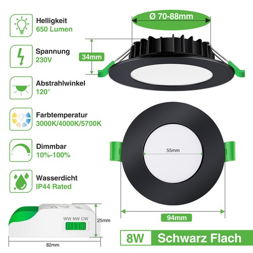 Foco empotrado LED 8W/10W CCT techo regulable luz puntual baño plano cocina - Imagen 17 de 20