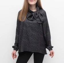 Women's KITON Napoli Silk Oversized Blouse Bow LongSleeve RARE Size 42 ~M ITALY
