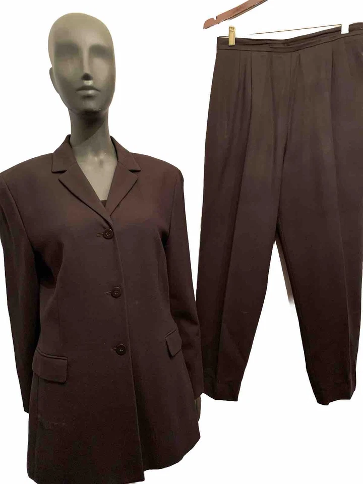 Traje Pantalón JOSEPHINE CHAUS Virgil Woof 100% Forrado Marrón Talla 10 j-12 P Foto 2 de 4