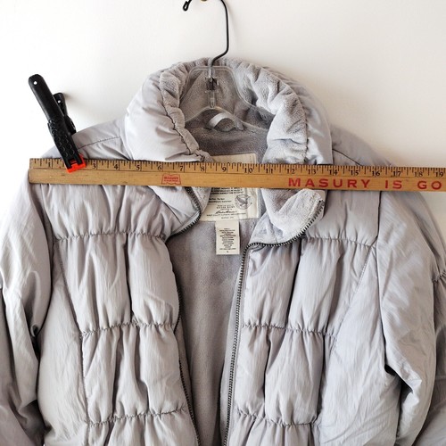 Eddie Bauer Premium Goose Down Jacket Light Gray Quilted Fleece Lined Womens Lrg - Picture 12 of 14