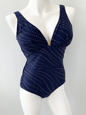 Matalan Blue Gold Spot Print Swimsuit UK 18