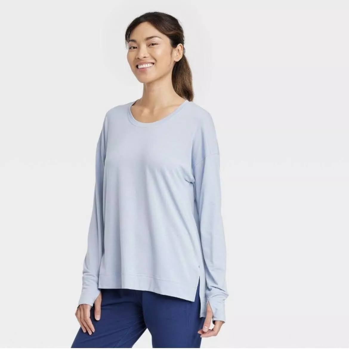 ALL IN MOTION WOMEN'S ACTIVE TOP Long Sleeve Thumb Hole BLUE Shirt  XS/S/M/L/XL