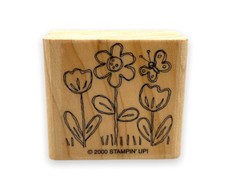 Stampin Up 2000 Rubber Stamp Spring Flowers Tulips Floral Nature Butterfly New