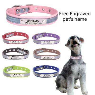 THAIN Personalised Reflective Cat Dog Collar with Name Plate Custom Engraved for dogs