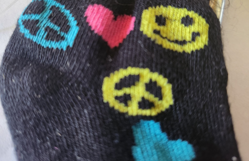 NOS New Vintage Knit Sock Coin Purse w/Snap Closure Key Chain Happy Face PEACE - Picture 6 of 9
