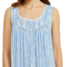NWT Eileen West BLUE/WHITE FLORAL/DOT Sleeveless SILKY MODAL Knit Nightgown M