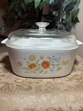 Vintage Corning Ware Lg 5 Quart Wildflower Casserole Dish A-5-B with Clear Lid
