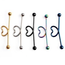 Love Heart Industrial Scaffold Piercing Bar Barbell Surgical Steel Anodised