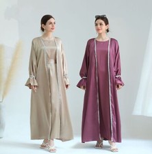 Satin Abaya Modest Muslim Women Cardigan Islamic Fashion Dress Dubai Turkey Robe