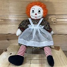 Vtg Handmade Raggedy Ann Doll 20” Cloth Rag Doll Dress Pinafore Orange Yarn SA1