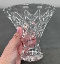 VTG Diamond Cut Crystal Bud Vase Hollywood Regency 6x6”