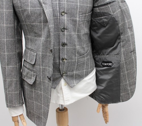 Men's TOM FORD Wool Cashmere Plaid 3-Piece Suit Jacket Blazer RARE Size 46 US36 - Picture 5 of 22