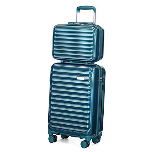 Luggage Suitcase expandable S(20in carry-on with cosmetic case） lake green