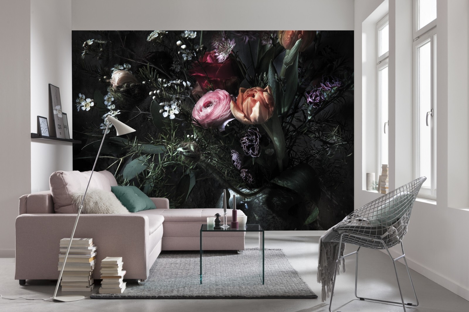 Black Floral wallpaper mural bedroom living room large wall background flowers