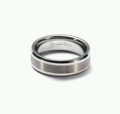 Stunning two tone 8mm tungsten carbide mens ring wedding band signature suave - Picture 4 of 8