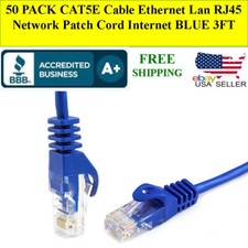 50 PACK CAT5E Cable Ethernet Lan RJ45 Network Patch Cord Internet BLUE 3FT