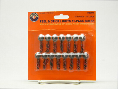 LIONEL PEEL & STICK LIGHTS w/12'' LEADS 15 PACK O GAUGE scenery train 1929815 NEW