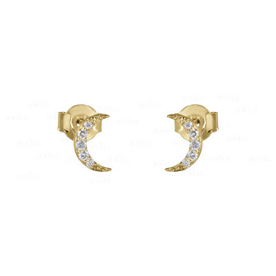 VS/F-G Diamant 14K Gold Halbmond Mondsichel Ohrstecker Himmlischer Schmuck Ohrringe
