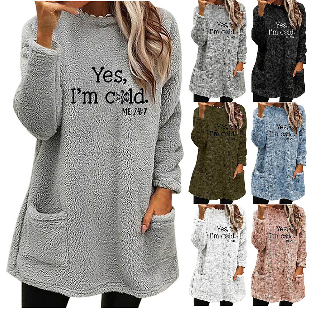 Women Sweatshirt Fleece Lined Pullover Autumn Winter Warm Tops Casual