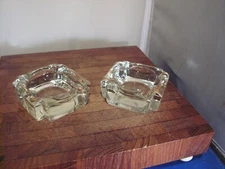 TWO Vintage Heavy Ashtray, Mid Century Modern￼Clear Art  Glass