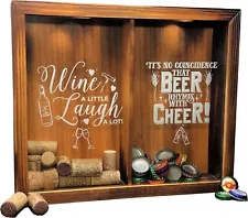 Wine Cork & Beer Cap Holder Shadow Box, Wall Mounted or Free Standing