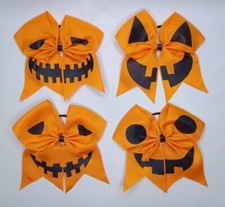 Halloween Hair Bows Set Of 4 Jack-O-Lantern Pumpkin Orange Ribbon Bow