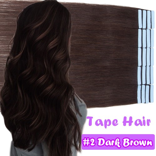 THICK Tape In 100% Remy Human Hair Extensions Skin Weft FULL HEAD Brown #02 #04 - Picture 24 of 38