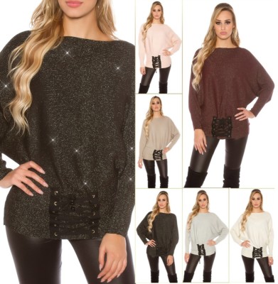 Koucla Glitzer Fledermaus Pullover Strickpullover mit Schnürung - Main Image