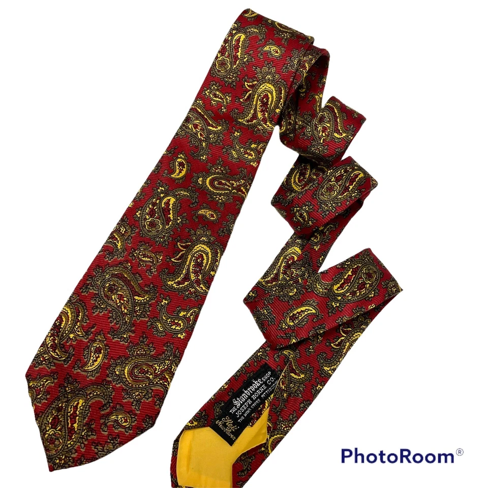 Vtg 40's Joseph Horne Cravat Yellow PAISLEY SWING Rockabilly RED SILK Necktie - Image 2 of 4