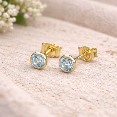 Ohrstecker  4,5mm-echt 585 Gold- mit echtem Blautopas wunderschön | Schmuckstyck