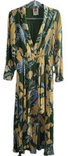 FARM Rio Green Yellow Tropical Floral Maxi Dress XS V Neck Long Sleeve Boho