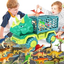 Dinosaur Truck Toys for Kids 3-5, Triceratops Car Toy with 15 Dino Figures,Large