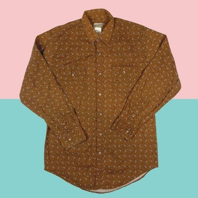 Vintage Express Rider Western Shirt Mens M Brown Floral Pearl Snap